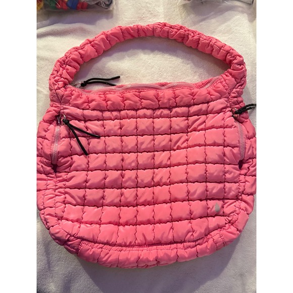 Free People Movement Quilted Carryall Bag Hot Pink Puffer Hobo Tote Large FP New - Picture 4 of 4